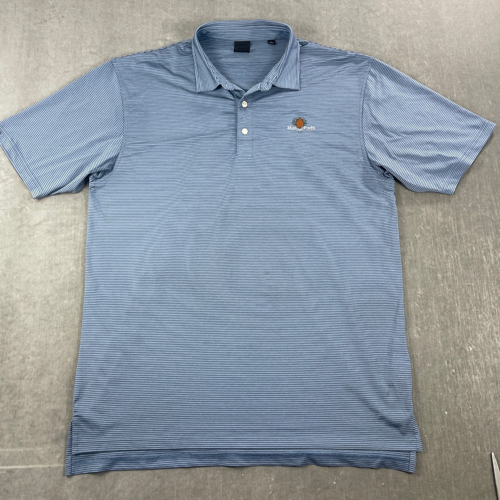 Dunning Mens X-Large Blue Striped Polo Shirt‎ Mid Pines Golf Performance